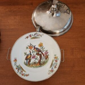 Antique Bird Of Paradise Porcelain Dinner Plate with Lid